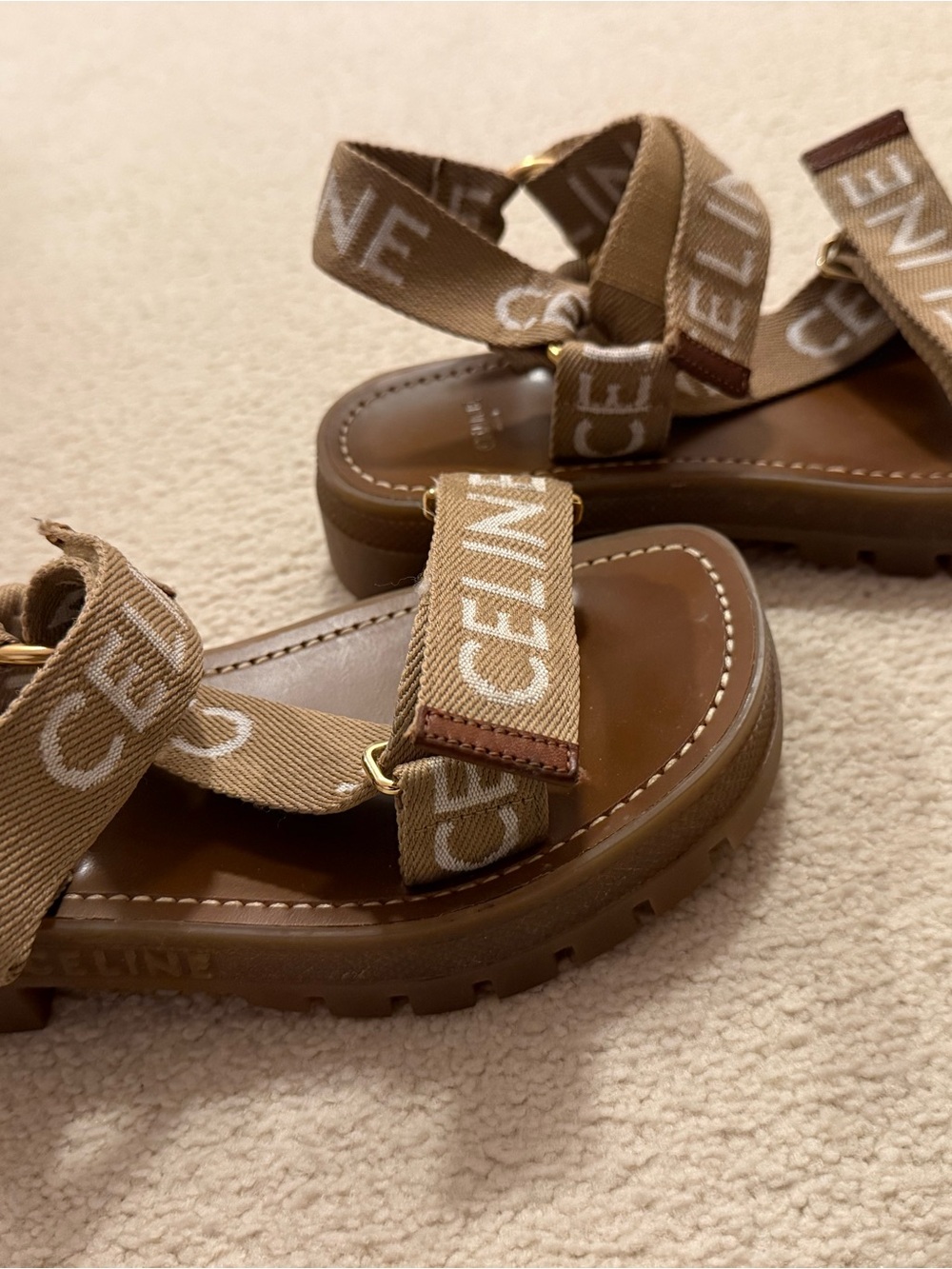 Celine Kids Brown Logo Strap Sandals Not sure what size fits size US 7 - Picture 3 of 6
